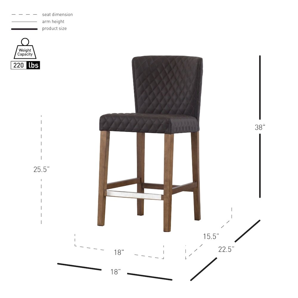 Albie Diamond Stitching Faux Leather Counter Stool. Picture 7