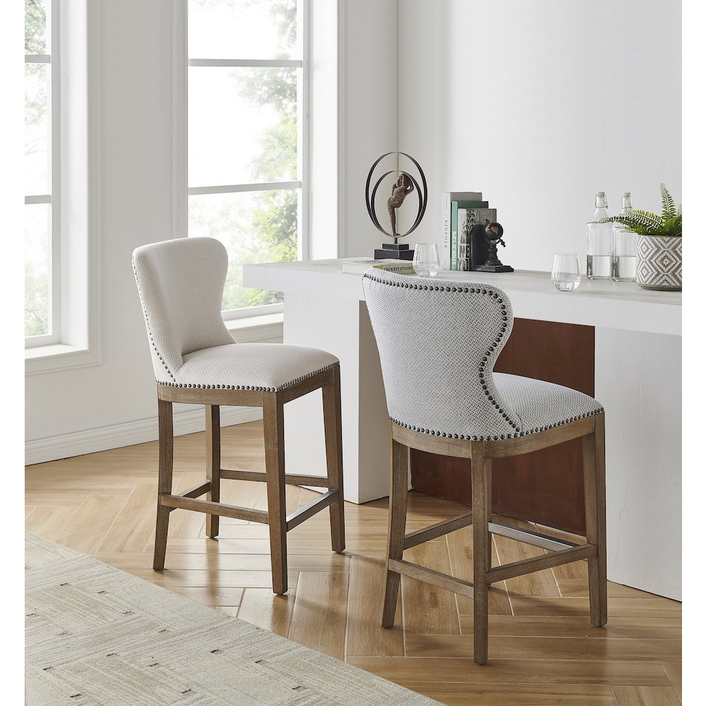 Dorsey Fabric Counter Stool Drift Wood Legs. Picture 9