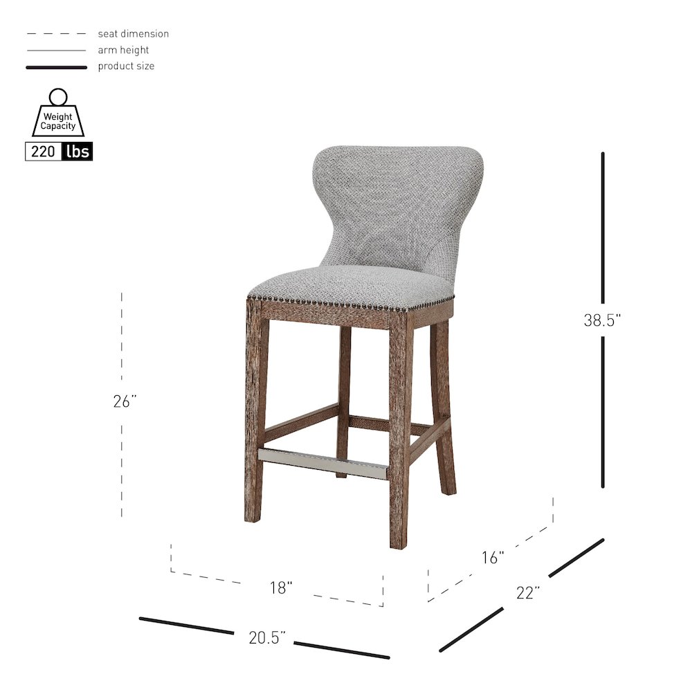 Dorsey Fabric Counter Stool Drift Wood Legs. Picture 10