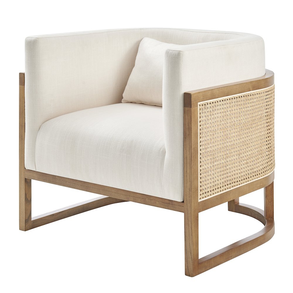 Velma Linen Accent Arm Chair w/ Rattan. Picture 1