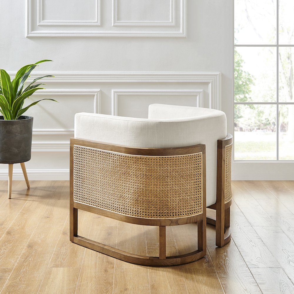 Velma Linen Accent Arm Chair w/ Rattan. Picture 11