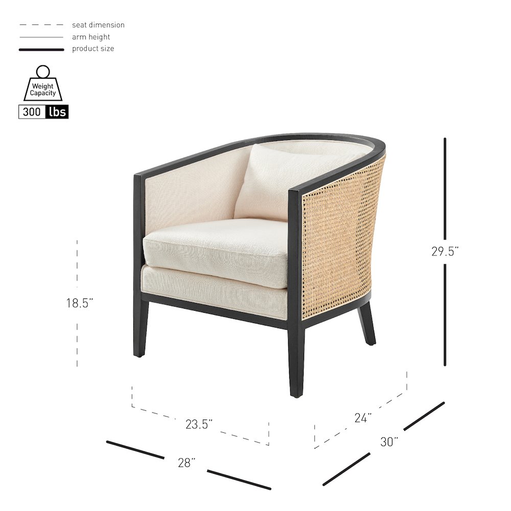 Tillman Linen Accent Arm Chair w/ Rattan. Picture 12