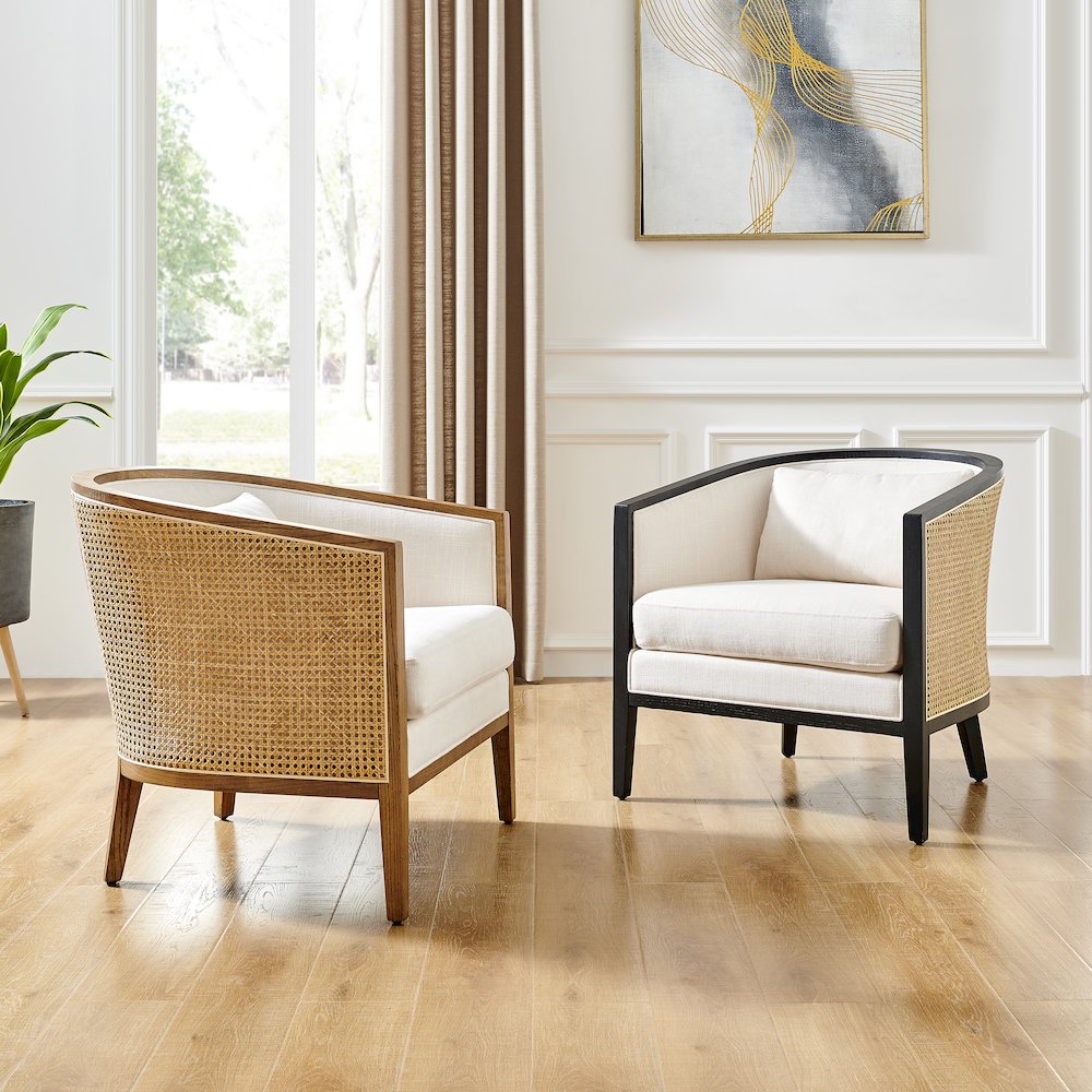 Tillman Linen Accent Arm Chair w/ Rattan. Picture 10