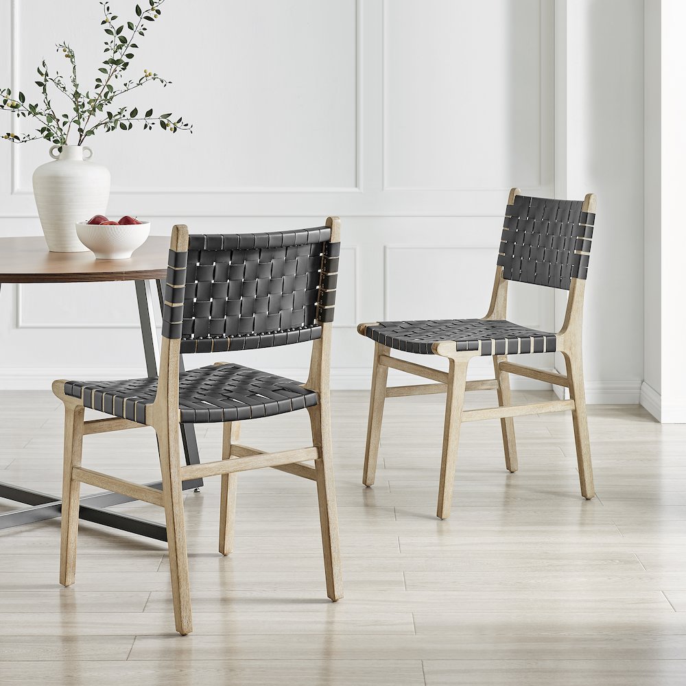 Marco Faux Leather Dining Side Chair Drift Wood Frame, (Set of 2). Picture 10