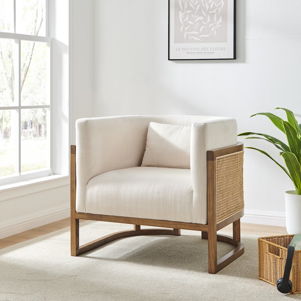 Velma Linen Accent Arm Chair w/ Rattan. Picture 10