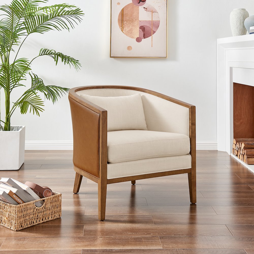 Tillman Faux Leather/Linen Accent Arm Chair. Picture 10
