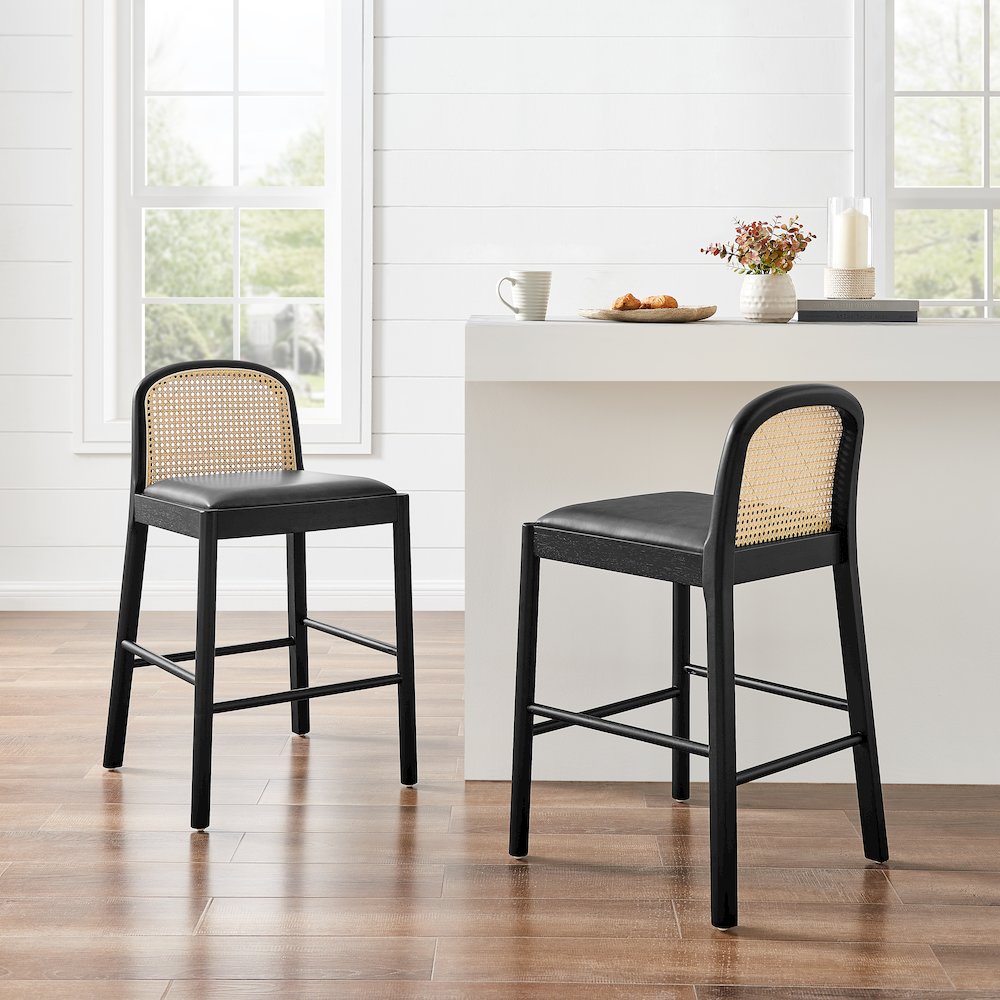Donna Faux Leather Rattan Counter Stool, (Set of 2). Picture 10