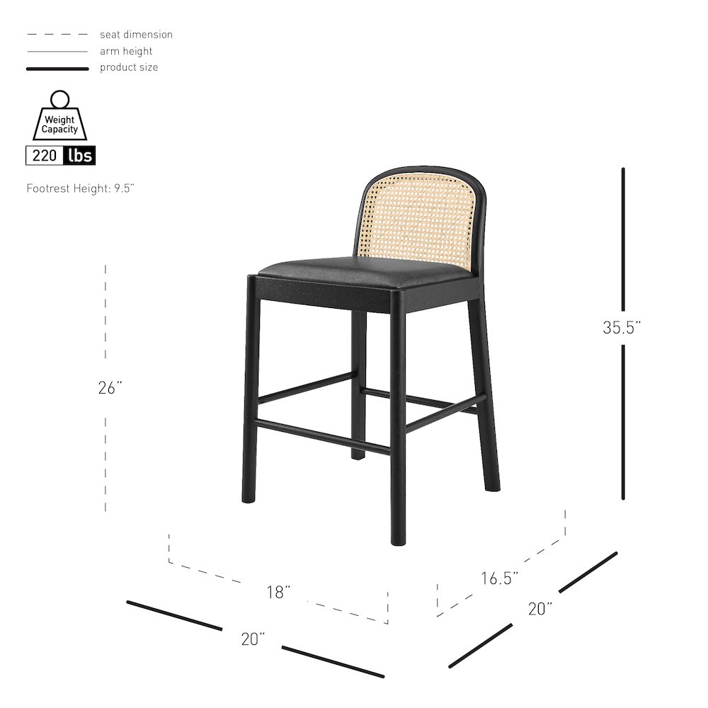 Donna Faux Leather Rattan Counter Stool, (Set of 2). Picture 11
