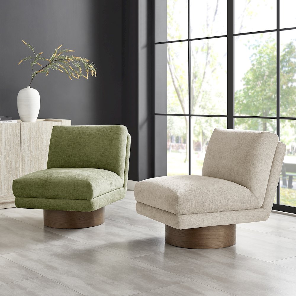 Zenda Chenille Swivel Accent Chair w/ Wooden Base. Picture 10