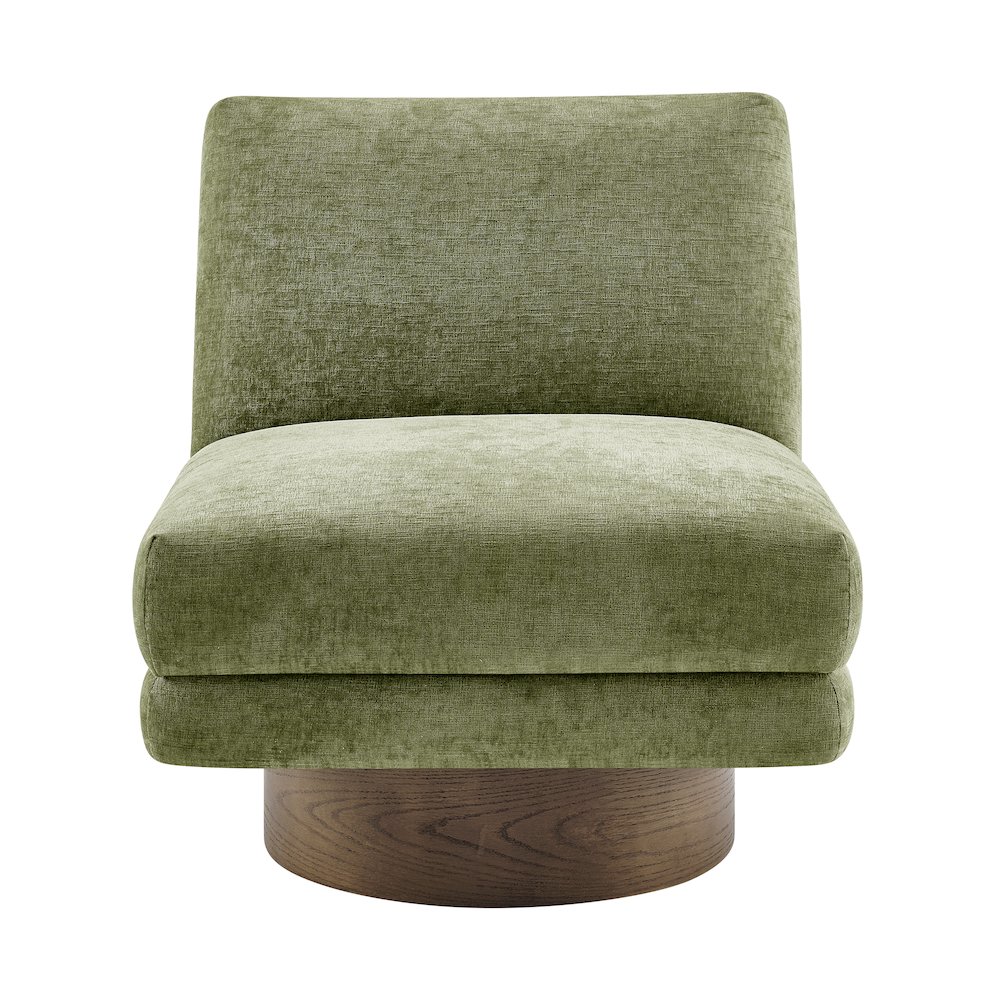 Zenda Chenille Swivel Accent Chair w/ Wooden Base. Picture 2