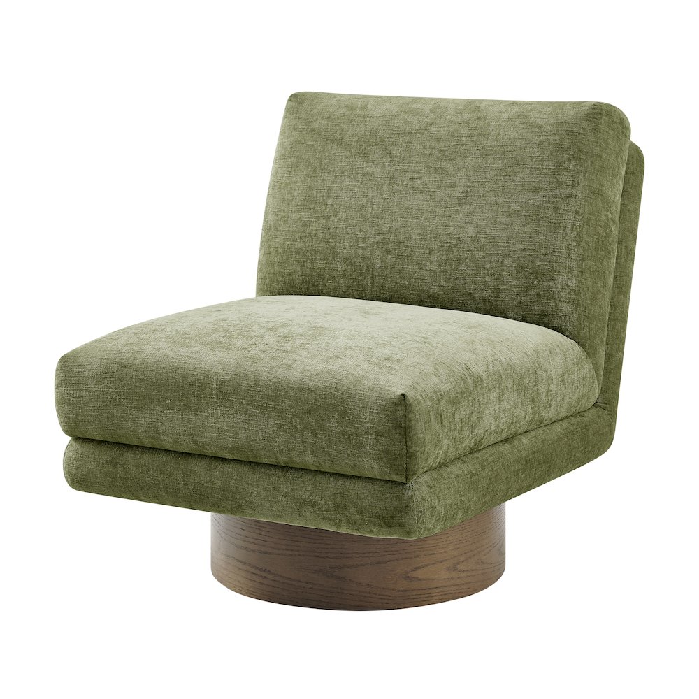 Zenda Chenille Swivel Accent Chair w/ Wooden Base. Picture 1