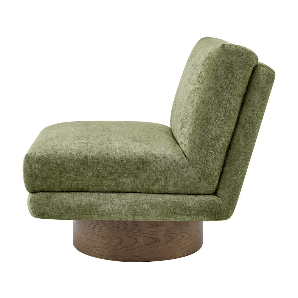 Zenda Chenille Swivel Accent Chair w/ Wooden Base. Picture 3