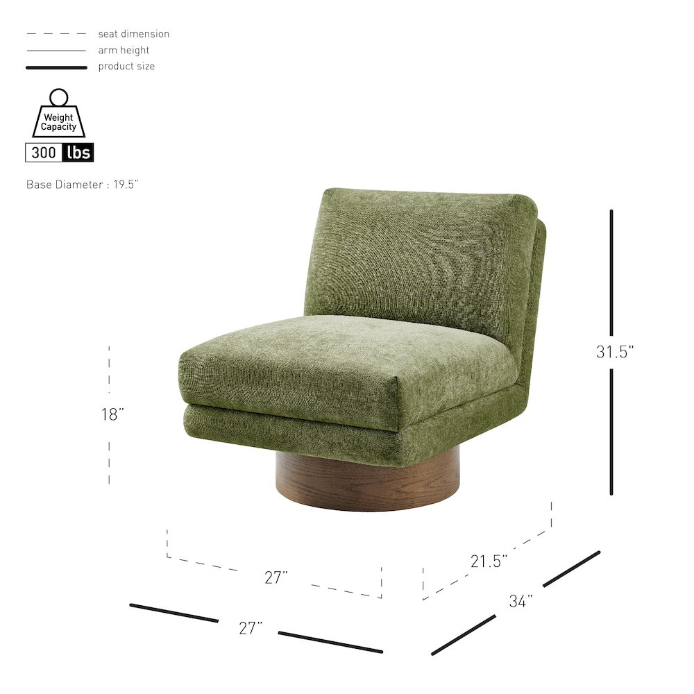 Zenda Chenille Swivel Accent Chair w/ Wooden Base. Picture 12