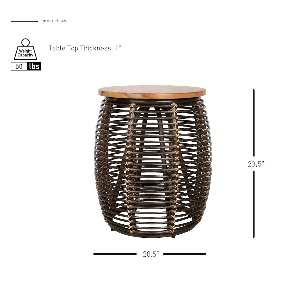Iris Rattan Side/End Table with Wood Top. Picture 5