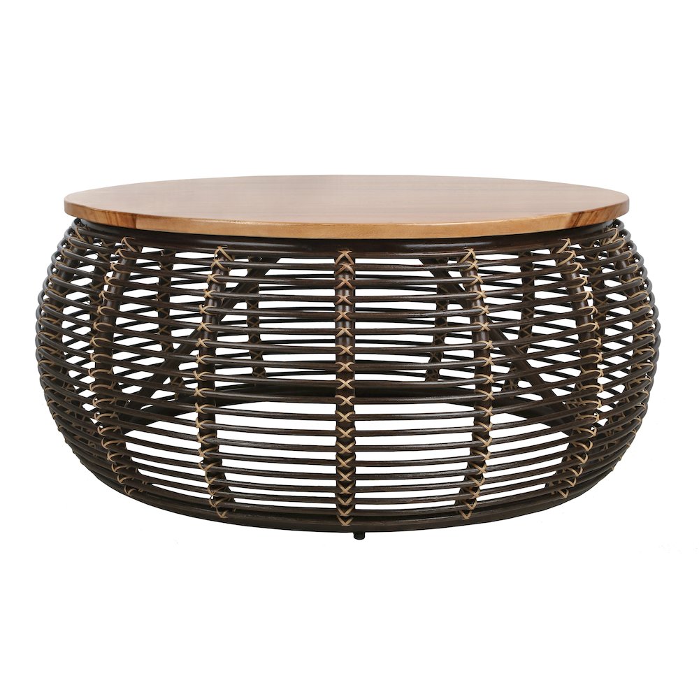 Iris Rattan Coffee Table with Wood Top. Picture 1