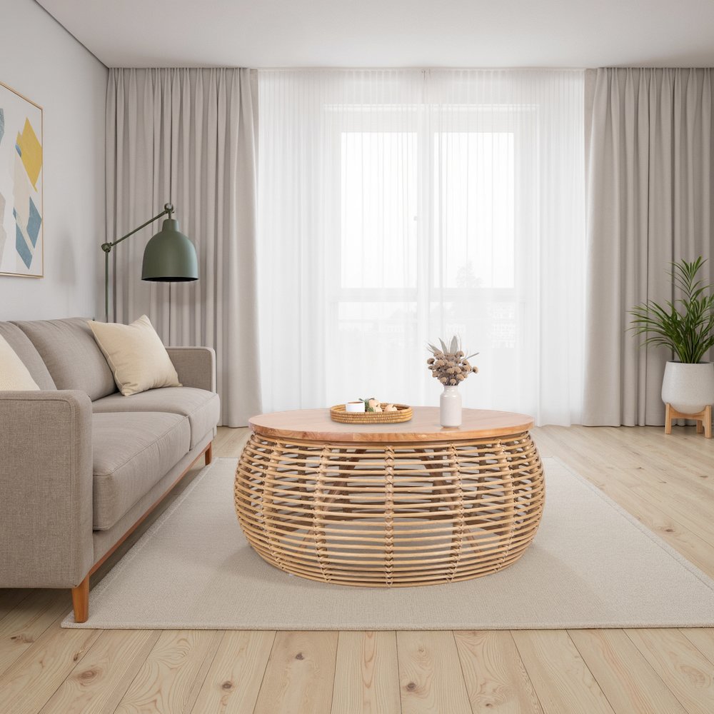 Iris Rattan Round Coffee Table. Picture 5
