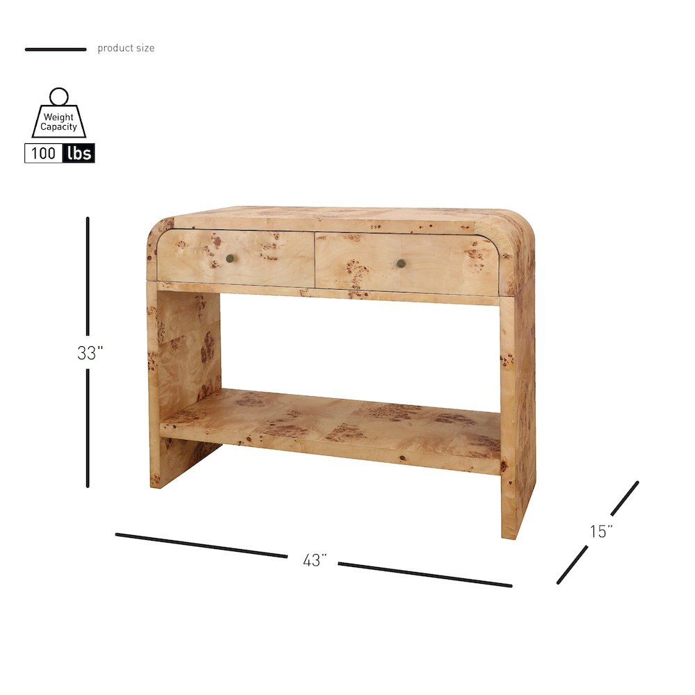 Veyra Burl 2-Drawer Console Table - Natural Burl. Picture 13