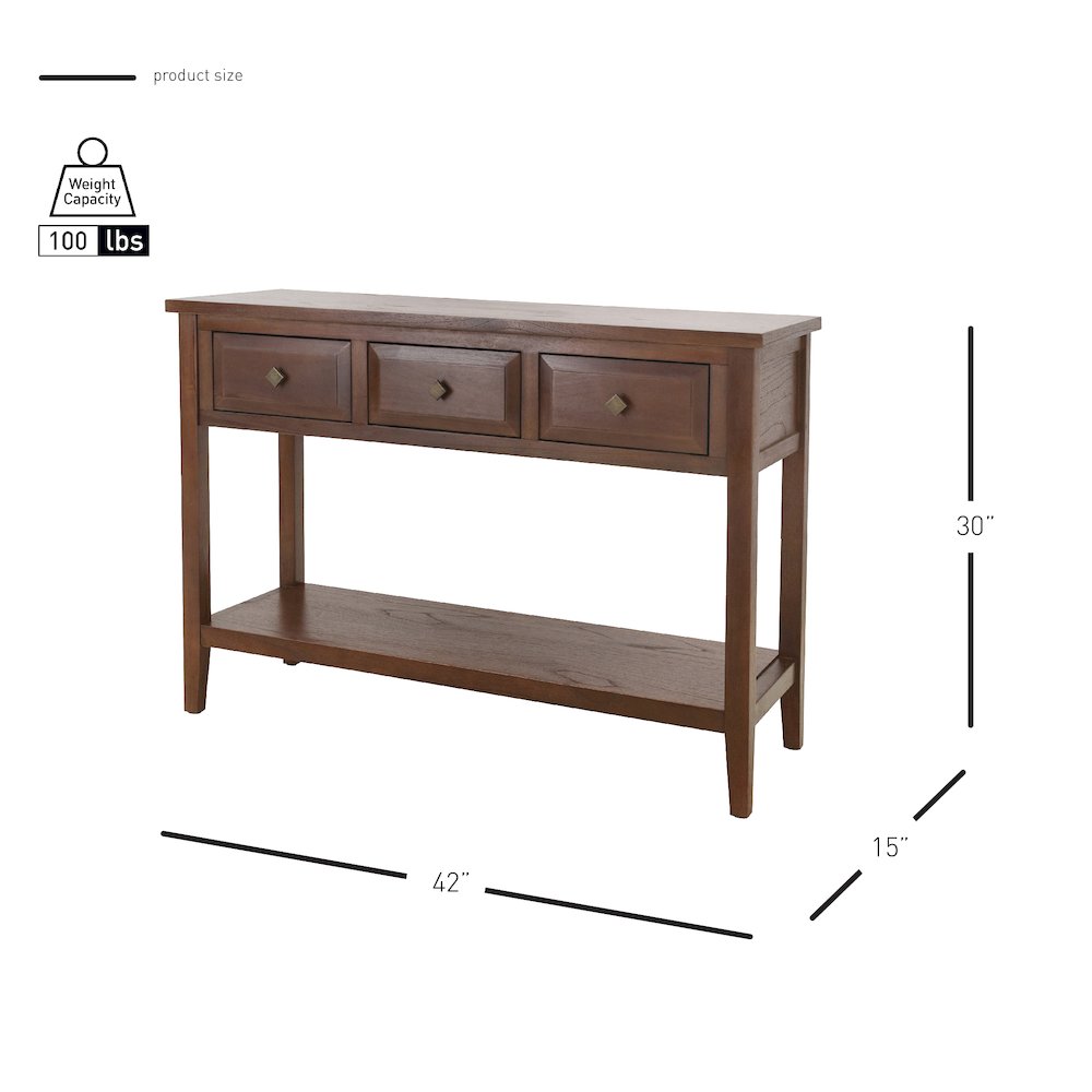 Wexford 3-Drawer Console Table - Walnut. Picture 13