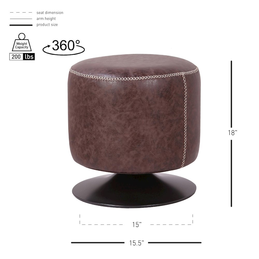 Gaia Faux Leather Round Swivel Ottoman. Picture 4