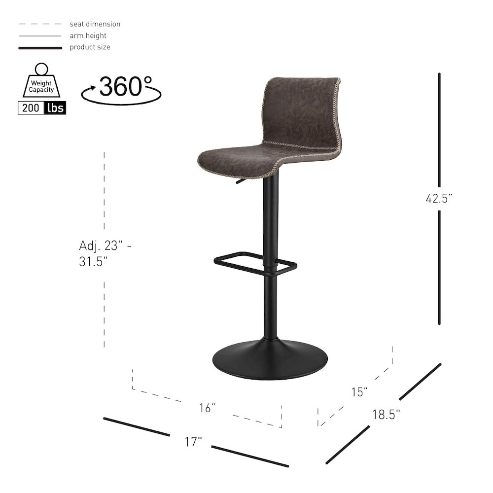 Jayden Faux Leather Low Back Gaslift Bar Stool, (Set of 2). Picture 5