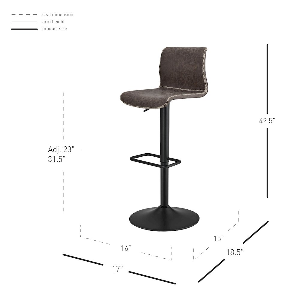 Jayden Faux Leather Low Back Gaslift Bar Stool, (Set of 2). Picture 6