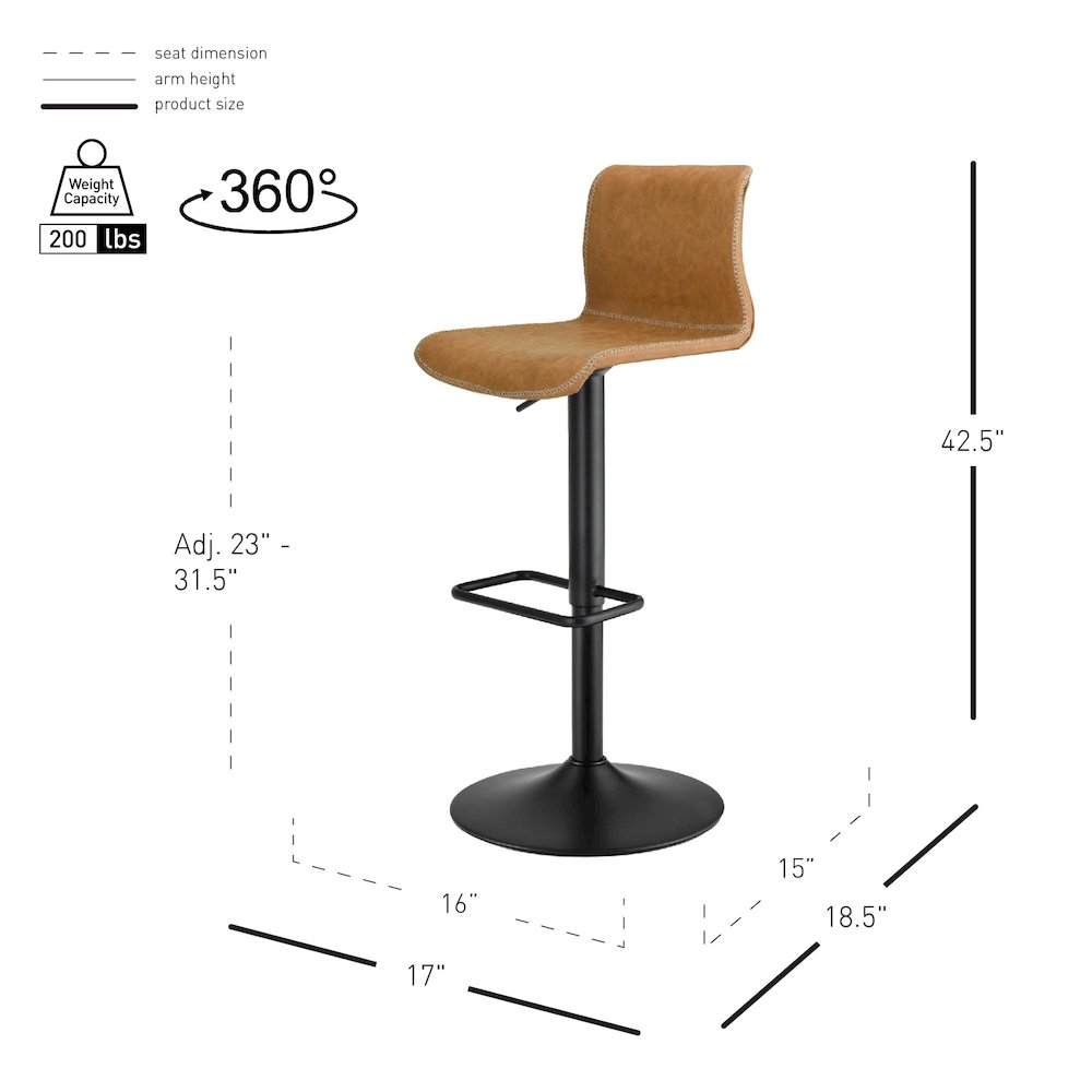 Jayden Faux Leather Low Back Gaslift Bar Stool, (Set of 2). Picture 7