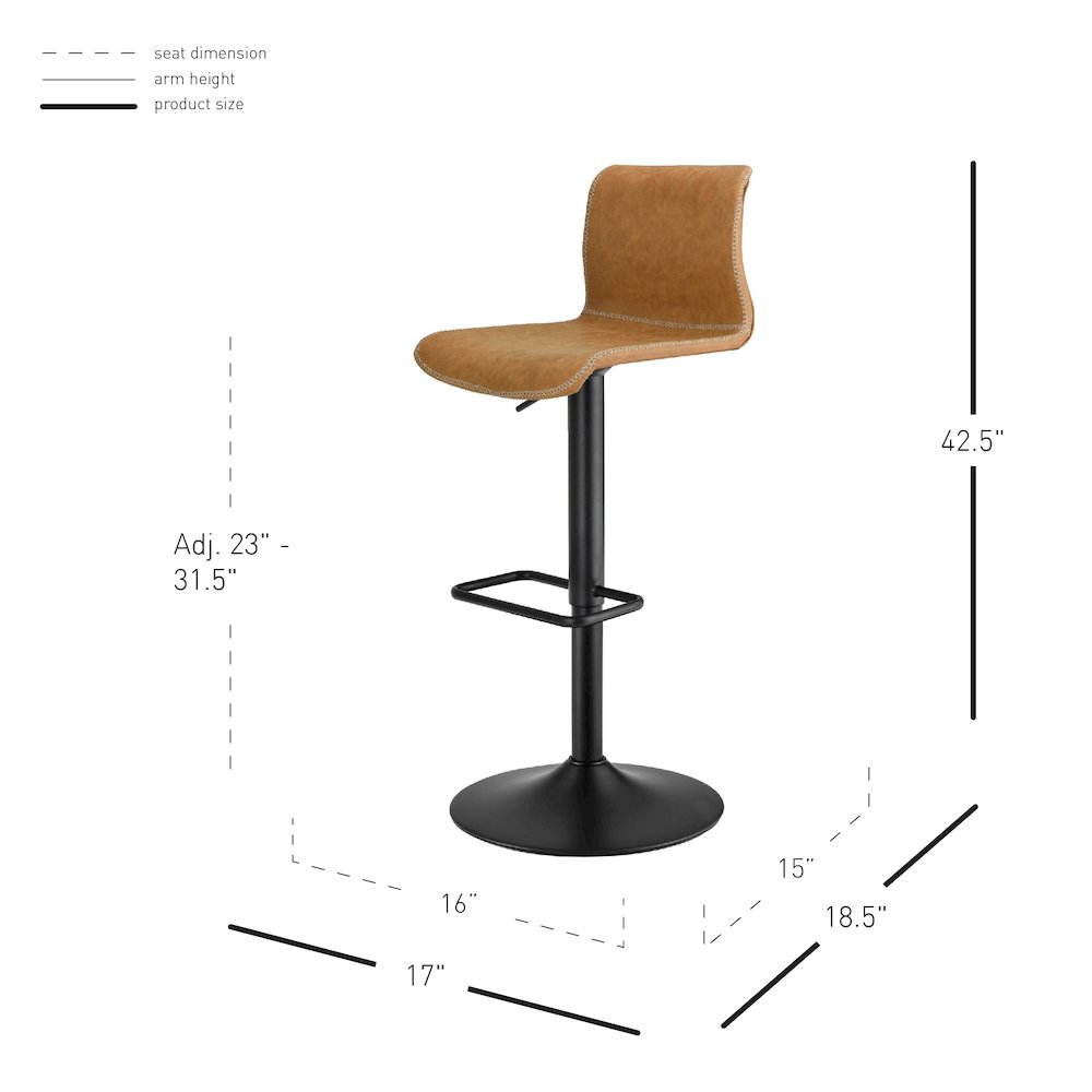 Jayden Faux Leather Low Back Gaslift Bar Stool, (Set of 2). Picture 8