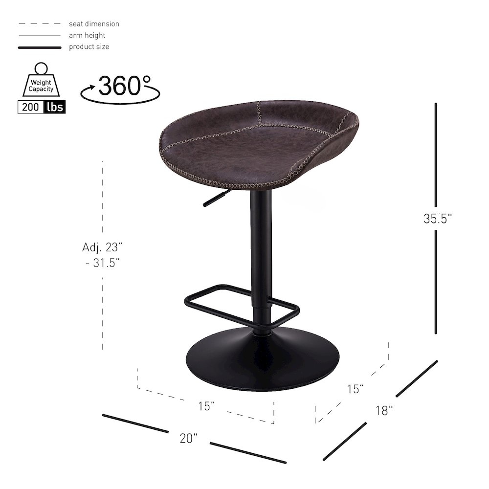 Rogue Faux Leather Gaslift Bar Stool, (Set of 2). Picture 8