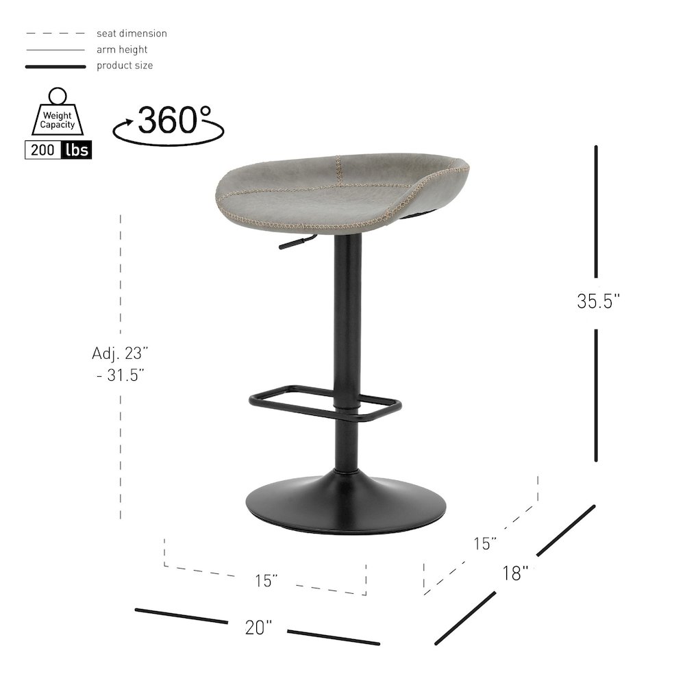 Rogue Faux Leather Gaslift Swivel Bar Stool, (Set of 2). Picture 7