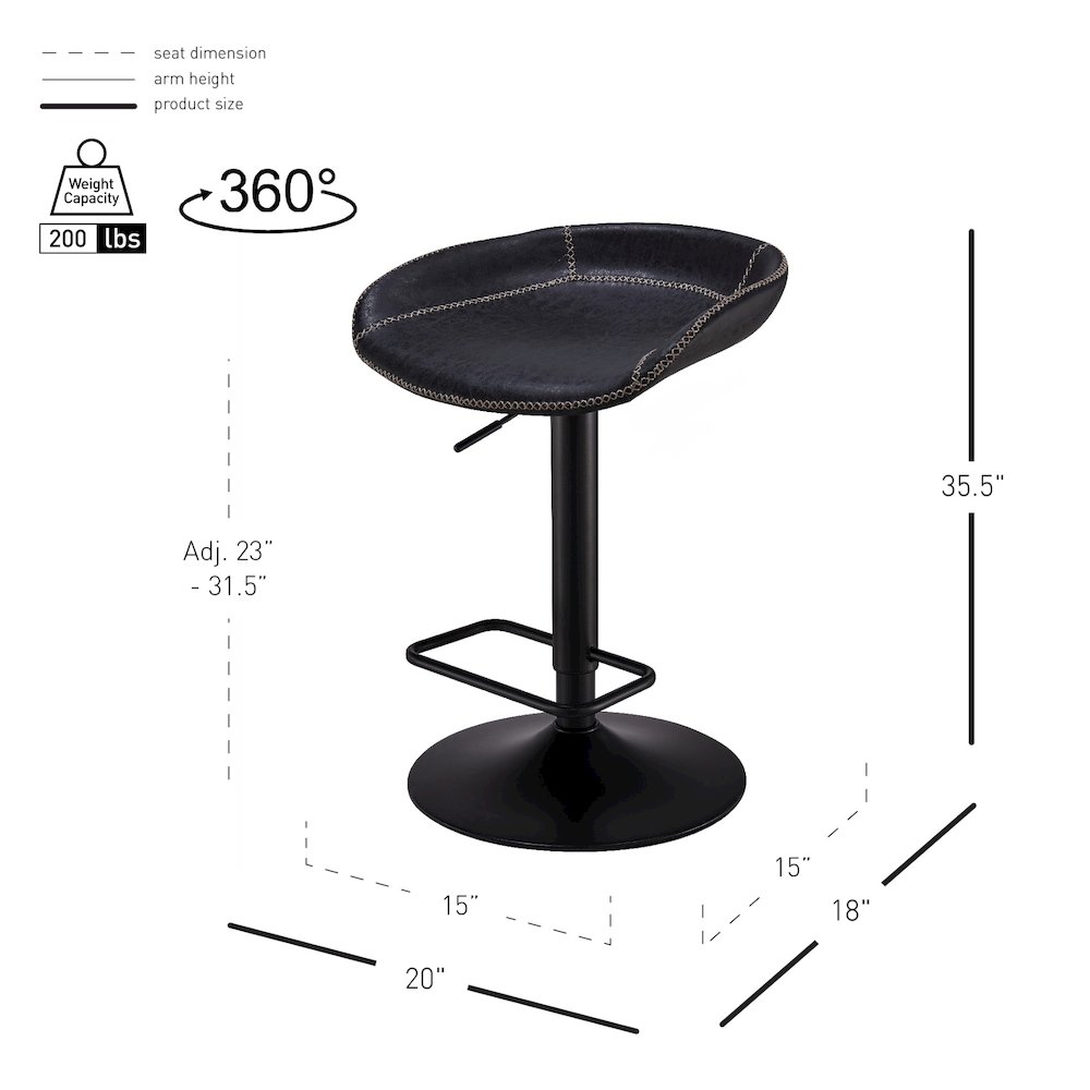 Rogue Faux Leather Gaslift Bar Stool, (Set of 2). Picture 8
