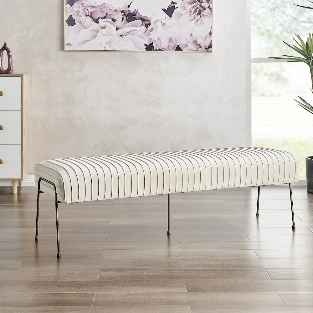 Merritt Velvet Pleated Bench. Picture 4