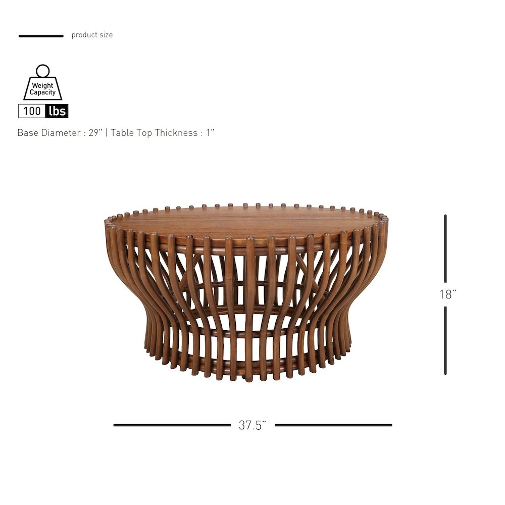 Sona Rattan Coffee Table w/ Wood Top - Cane Brown. Picture 7