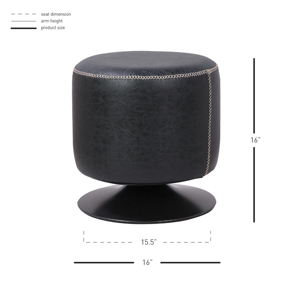 PU Leather Round Ottoman, Vintage Black. Picture 4