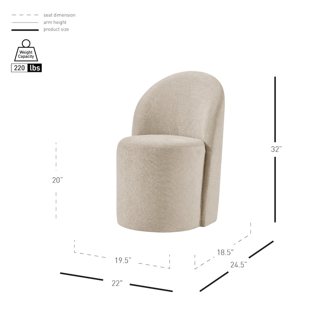 Cabrina Dining Side Chair w/ Casters - Millburry Beige Chenille. Picture 11