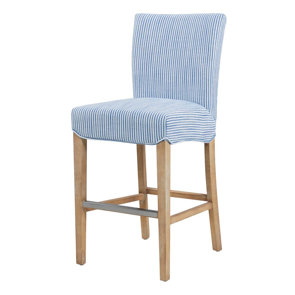 Fabric Counter Stool, Blue Stripes. Picture 1