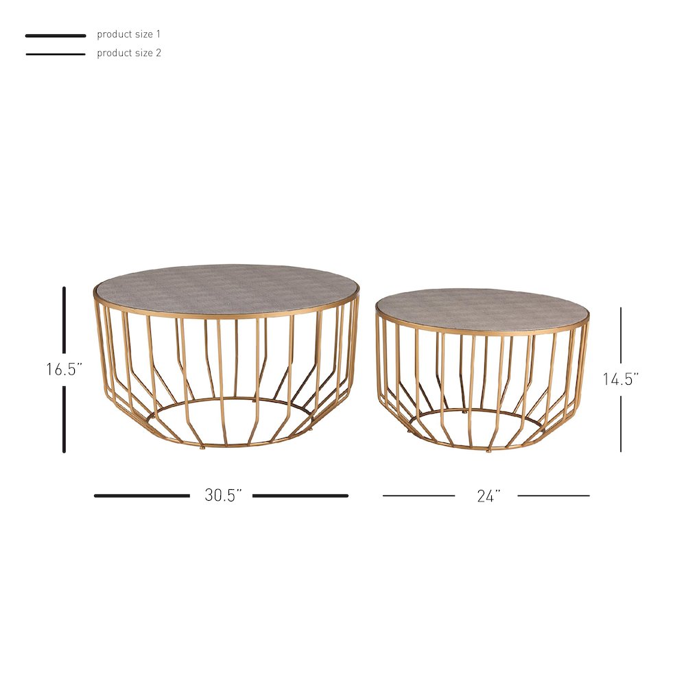 Set of 2 Faux Shagreen Round Coffee Table, Chronicle Gray. Picture 5
