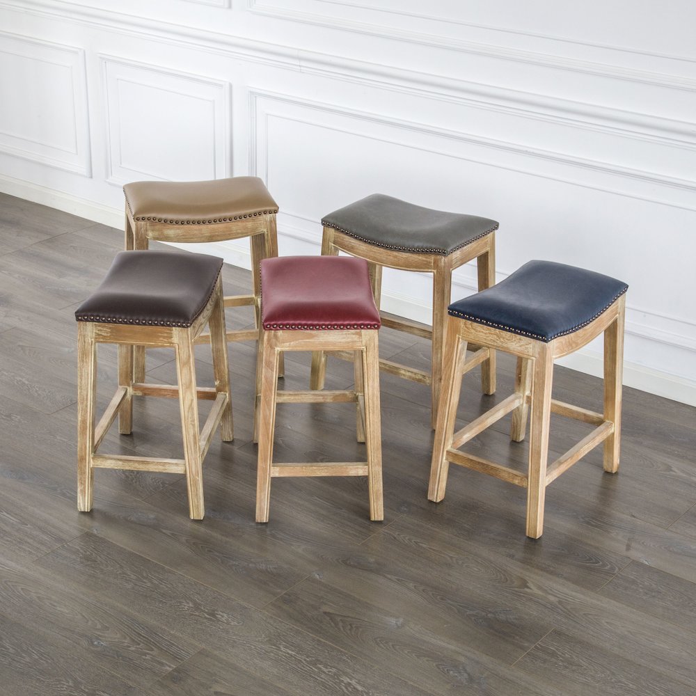 Bonded Leather Counter Stool, Vintage Blue. Picture 6