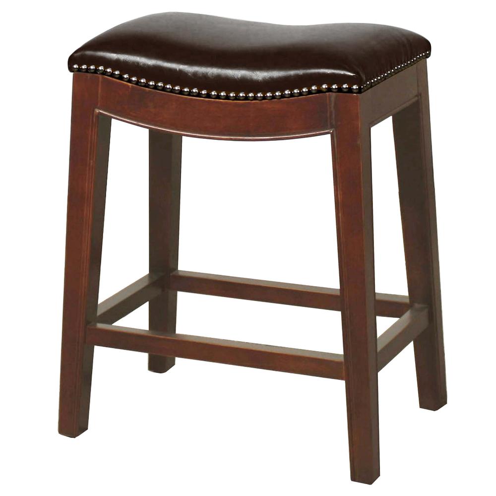 Bonded Leather Counter Stool, Saddle Brown. Picture 1
