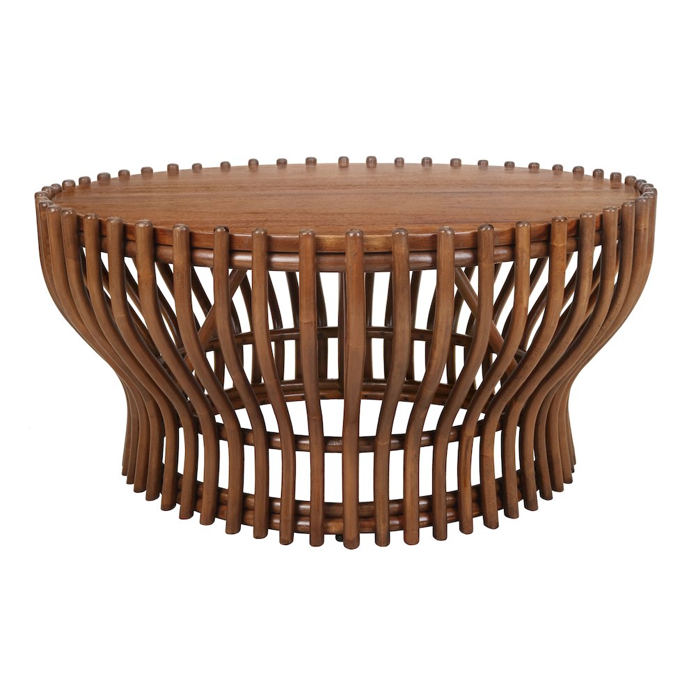 Sona Rattan Coffee Table w/ Wood Top - Cane Brown. Picture 1