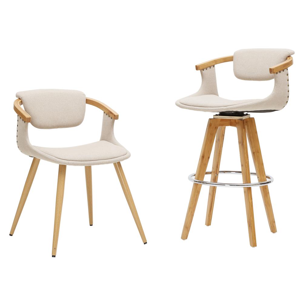 Fabric Bamboo Counter Stool, Stokes Linen, Bamboo. Picture 5