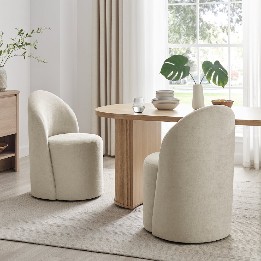 Cabrina Dining Side Chair w/ Casters - Millburry Beige Chenille. Picture 2