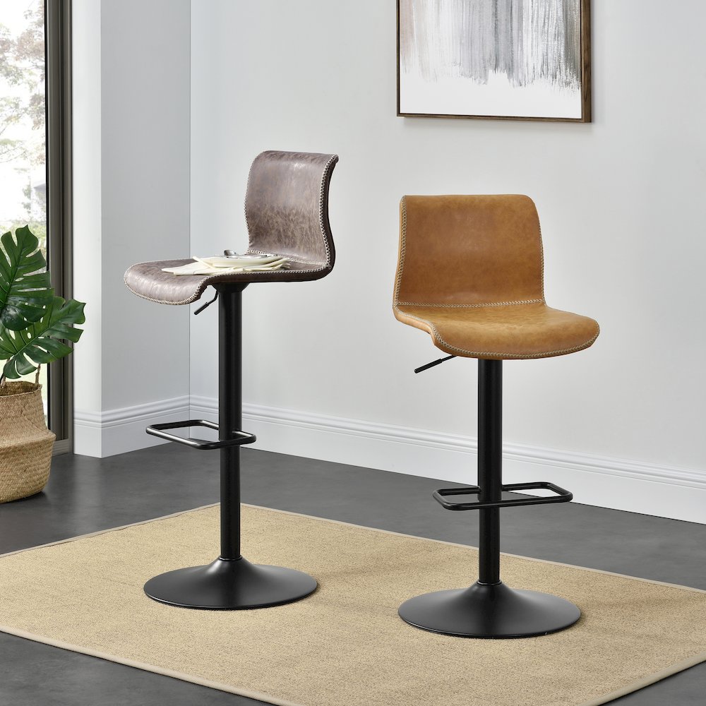Jayden Faux Leather Low Back Gaslift Bar Stool, (Set of 2). Picture 5