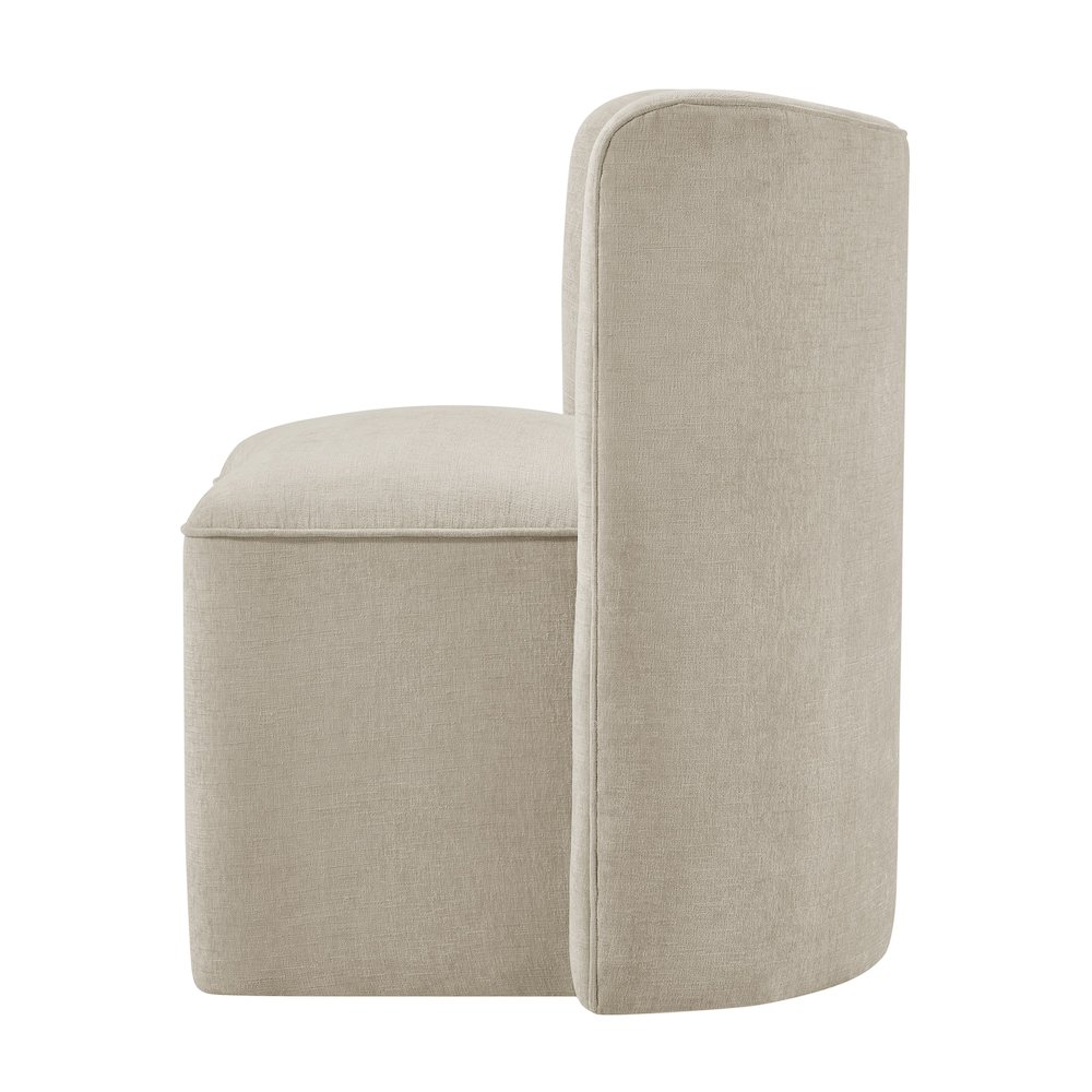 Morraine Dining Side Chair w/ Casters - Millburry Beige Chenille. Picture 3