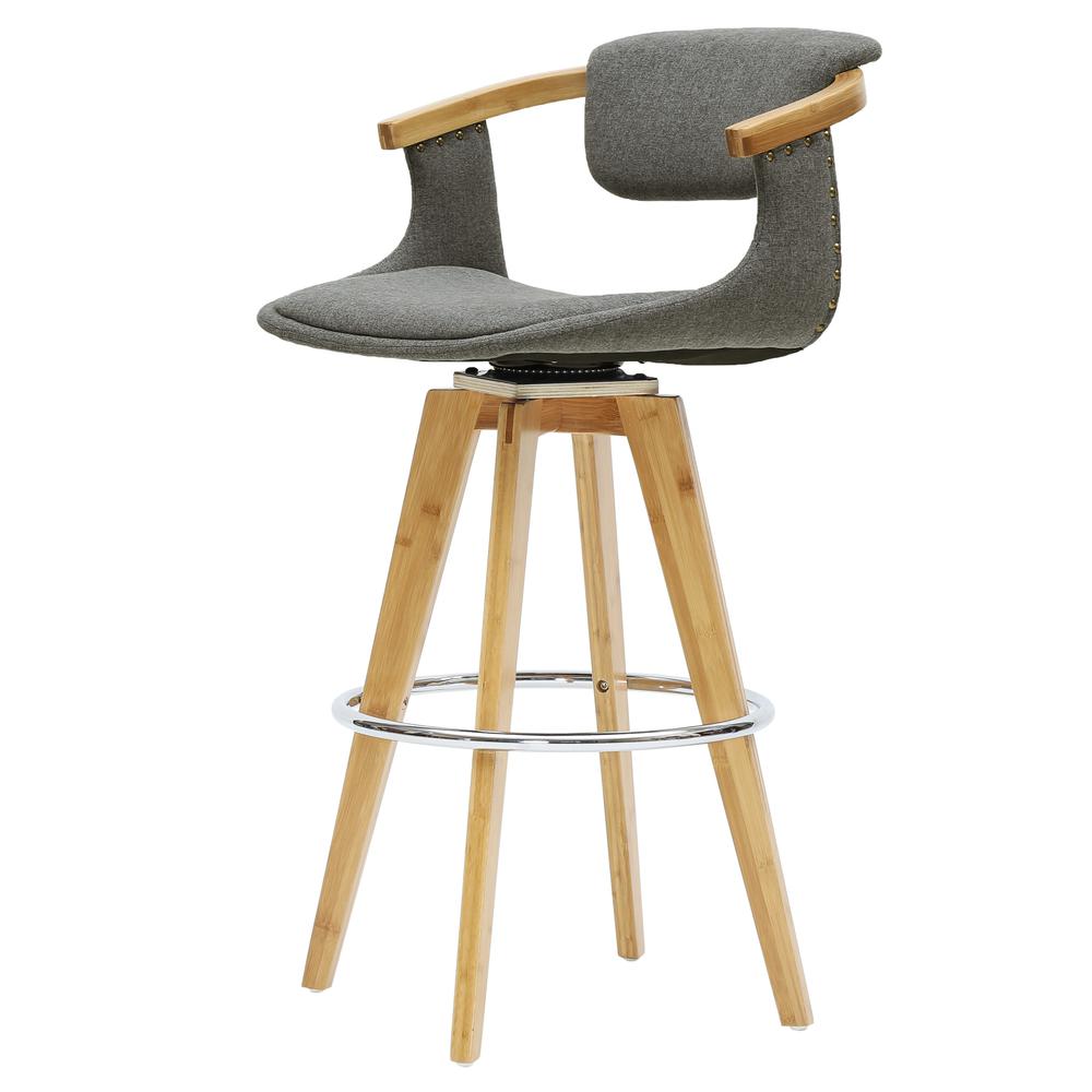 Darwin Fabric Swivel Bamboo Bar Stool. Picture 1