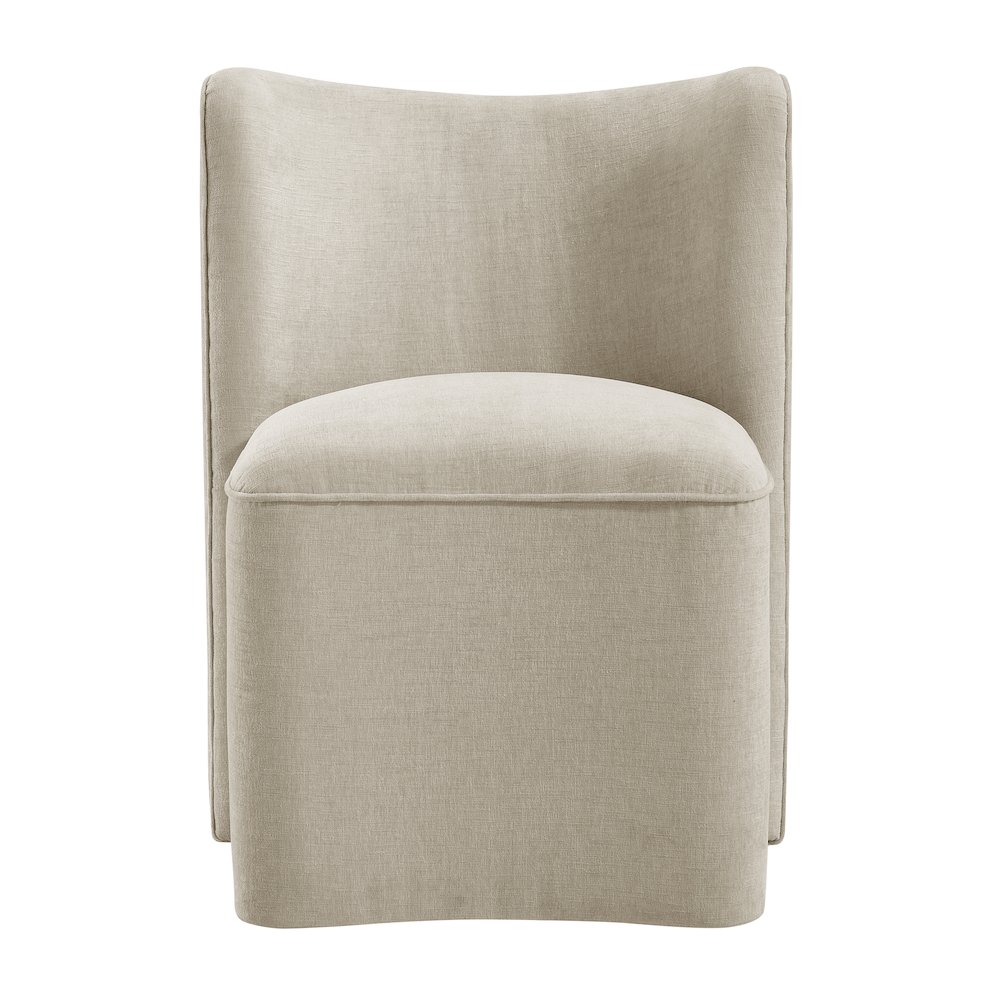Morraine Dining Side Chair w/ Casters - Millburry Beige Chenille. Picture 4