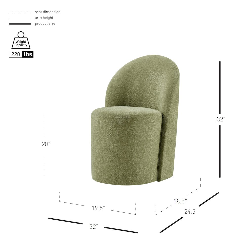 Cabrina Dining Side Chair w/ Casters - Millburry Green Chenille. Picture 11