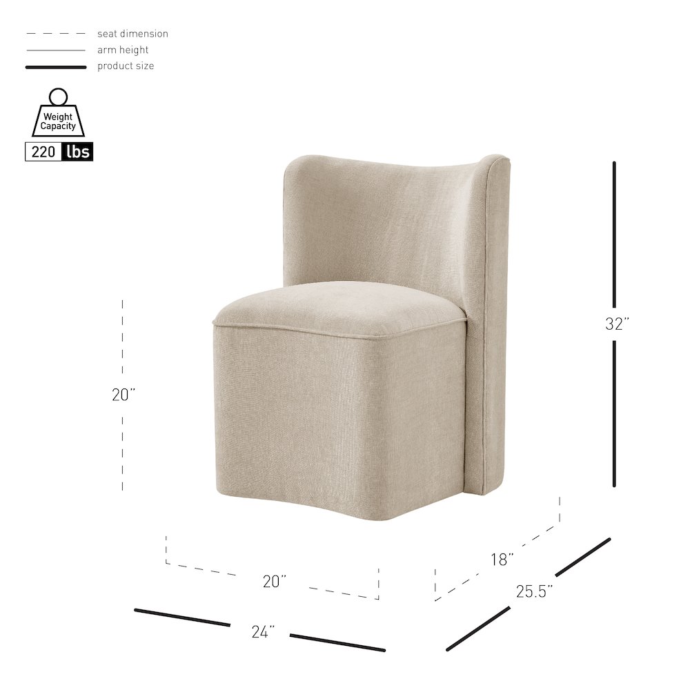 Morraine Dining Side Chair w/ Casters - Millburry Beige Chenille. Picture 11
