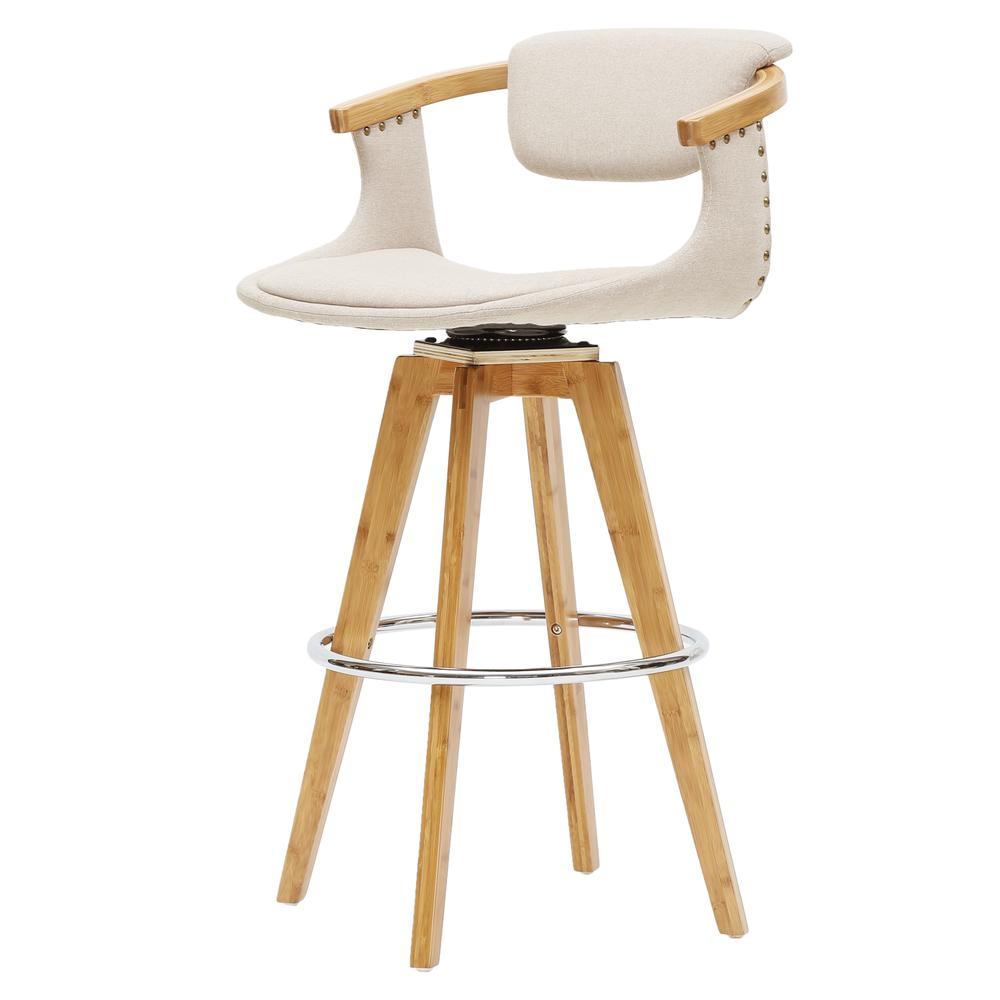 Fabric Bamboo Counter Stool, Stokes Linen, Bamboo. Picture 1