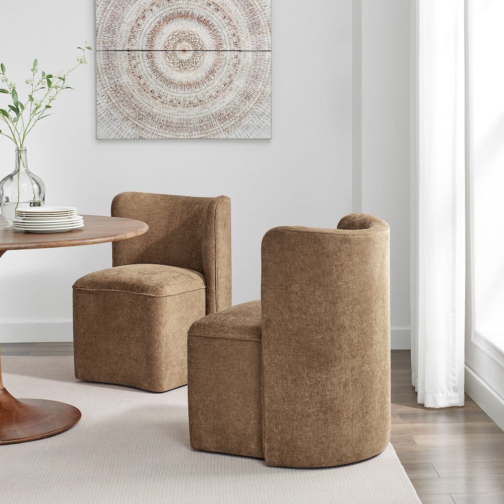 Morraine Dining Side Chair w/ Casters - Millburry Brown Chenille. Picture 2