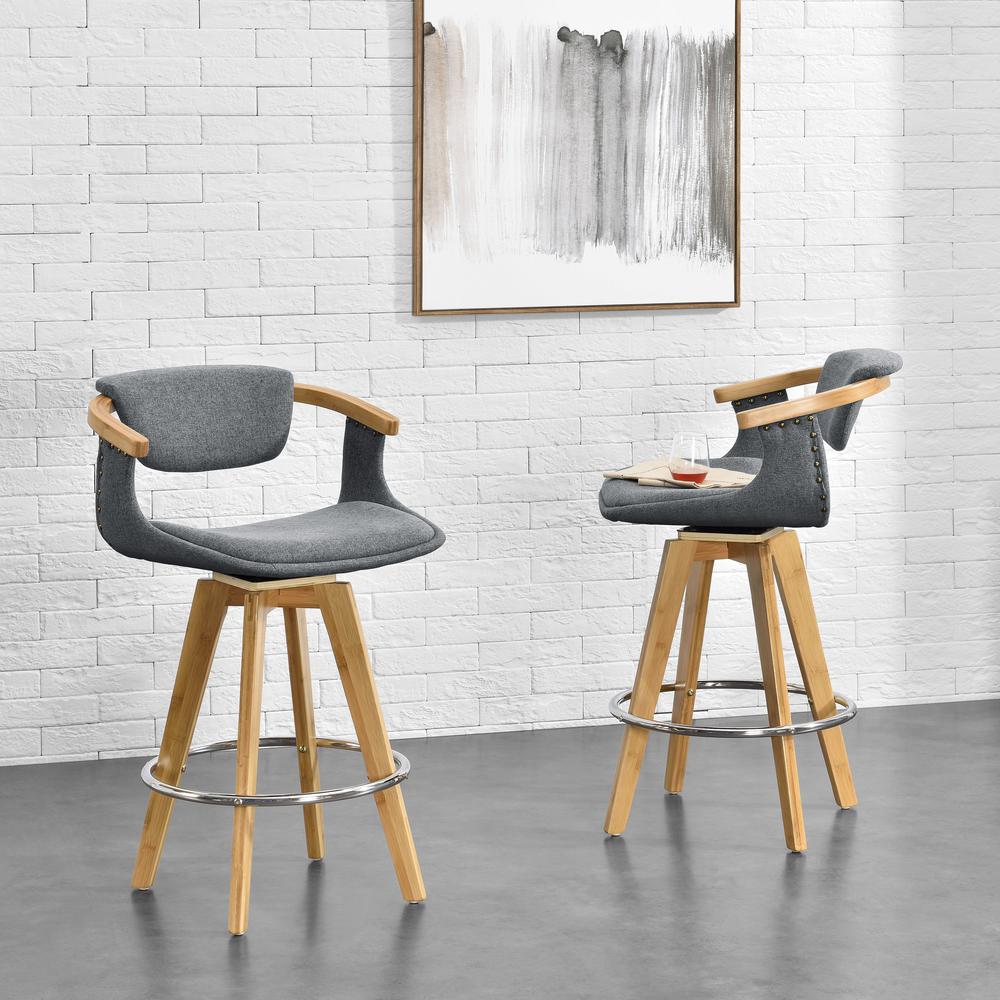 Darwin Fabric Swivel Bamboo Bar Stool. Picture 7